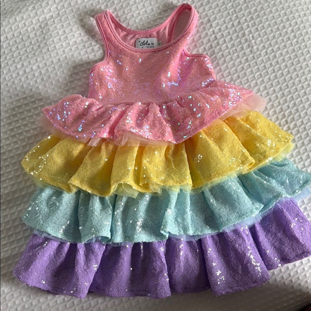 Lola + The Boys Pink Yellow Mint Purple Sequin Tiered Party Dress